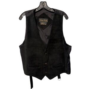 Vintage WESTERN FRONTIER leather vest 44 black SUEDE cowboy waistcoat XL rancher